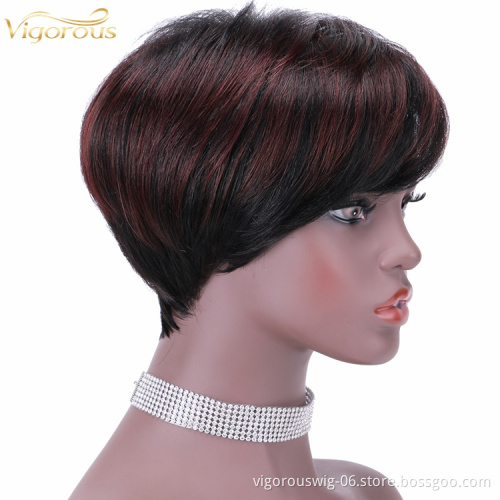 Short glueless cheap highlight red wholesale private label inch bob pixie cut brazilian 100% real human hair wig black women